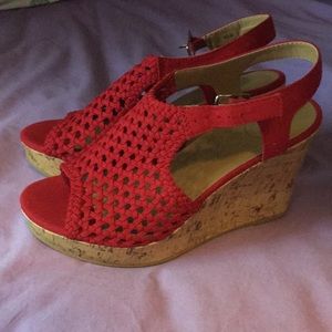 Worn once- 4 inch Perch Red SO Wedge Heels